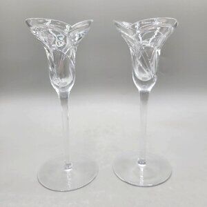 Rogaska Maestro Crystal Art Nouveau Style Light Candlesticks Pair Set of 2